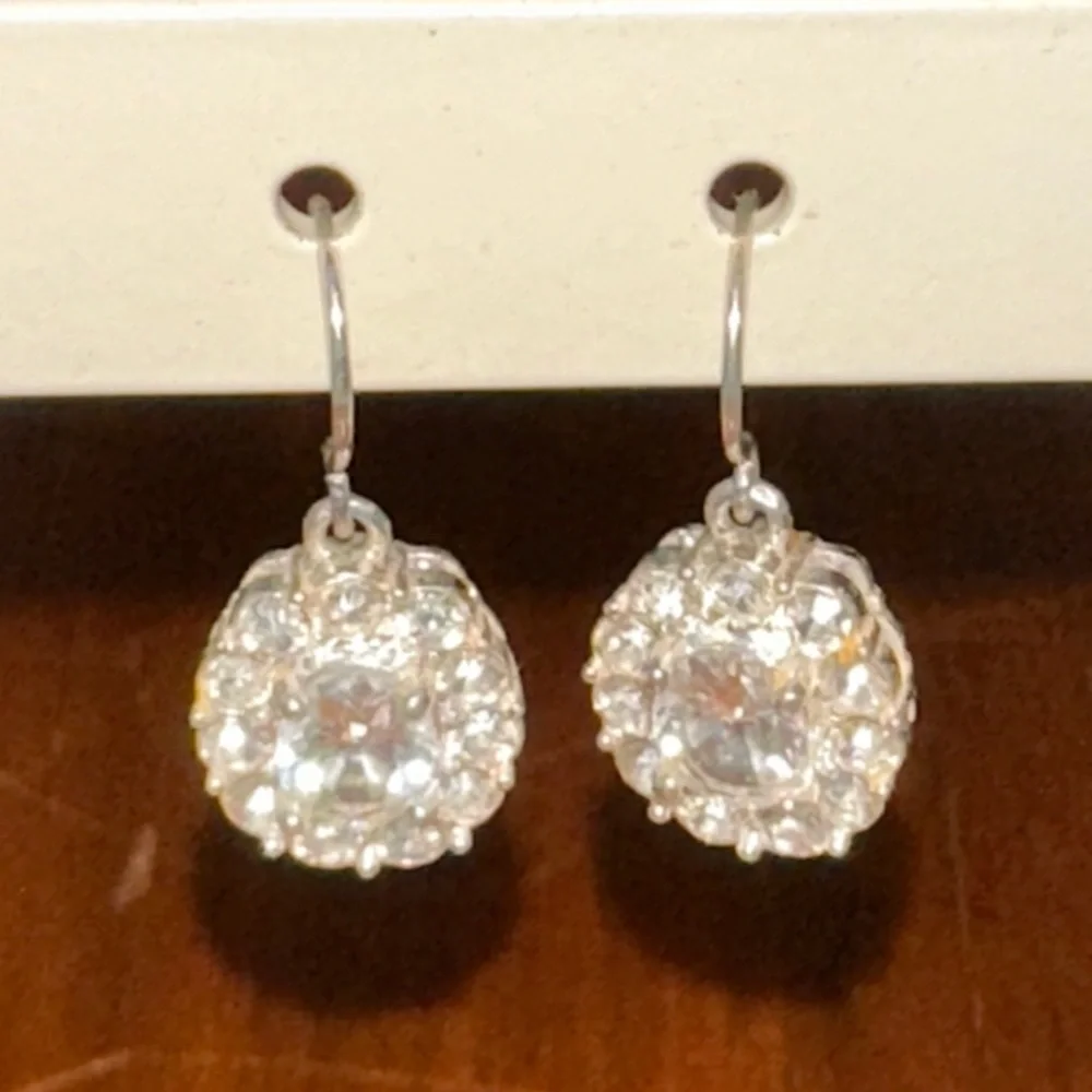 Vintage Monet Silver Crystal Rhinestone Drop Earrings